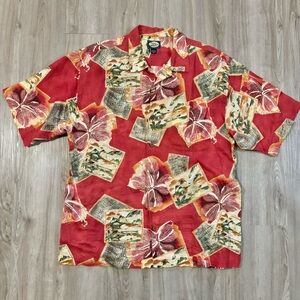 Tommy Bahama Shirt Mens Large Linen Floral Hawaiian Short Sleeve Button Up Aloha